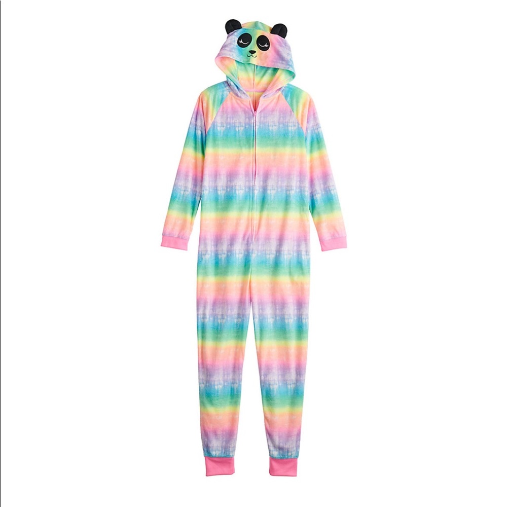 NWT Cuddl Duds Rainbow PANDA BEAR Costume Union Suit Pajamas PJS Halloween GIRLS